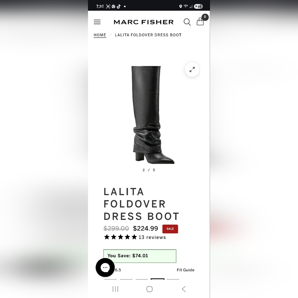 Marc Fisher Black Lalita Leather Foldover Boots 8.5